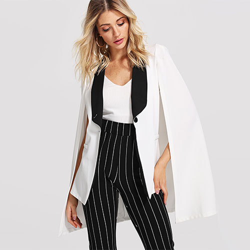2018 Hot Notch Collar Roll Tab Sleeve Pinstripe Blazer