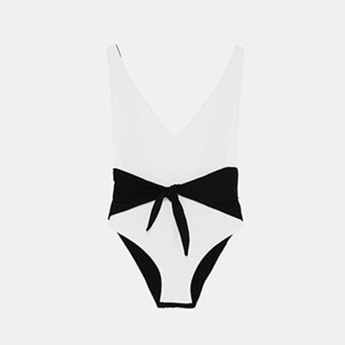 2018 Hot Black and white double color knotted one-piece swimsuit
