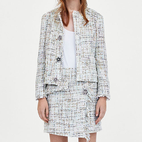 2018 Hot Cashmere Plaid Tweed Miniskirt Suit