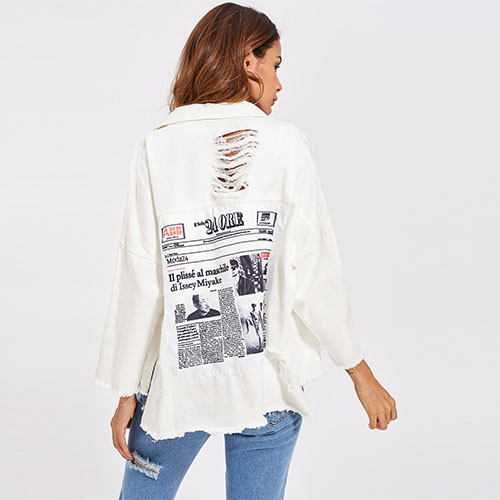 2018 Drop Shoulder Patch Back Distressed Jacket