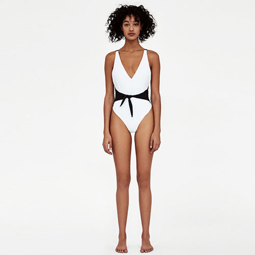 2018 Hot Black and white double color knotted one-piece swimsuit