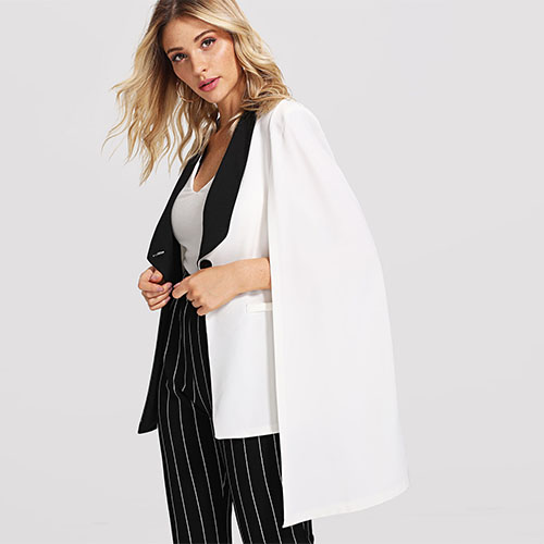 2018 Hot Notch Collar Roll Tab Sleeve Pinstripe Blazer