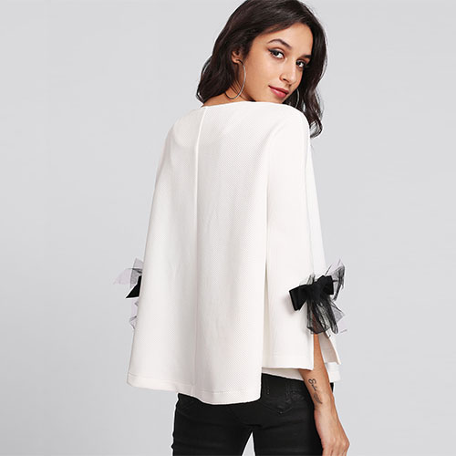 2018 Hot Bow Slit Bell Sleeve Textured Blazer