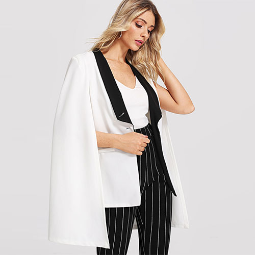 2018 Hot Notch Collar Roll Tab Sleeve Pinstripe Blazer