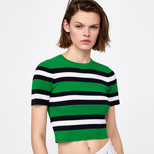 2018 Hot Striped Knit Short Sleeve Shirt Sweater